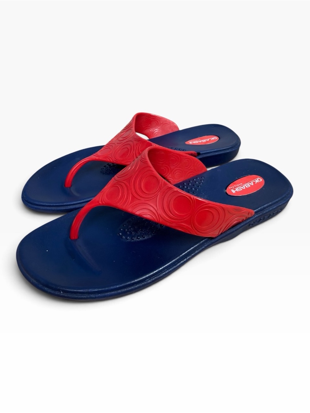 Okabashi Women’s Red Blue Textured Thong Flip Flop Comfort Sandals Size M/L 8/9